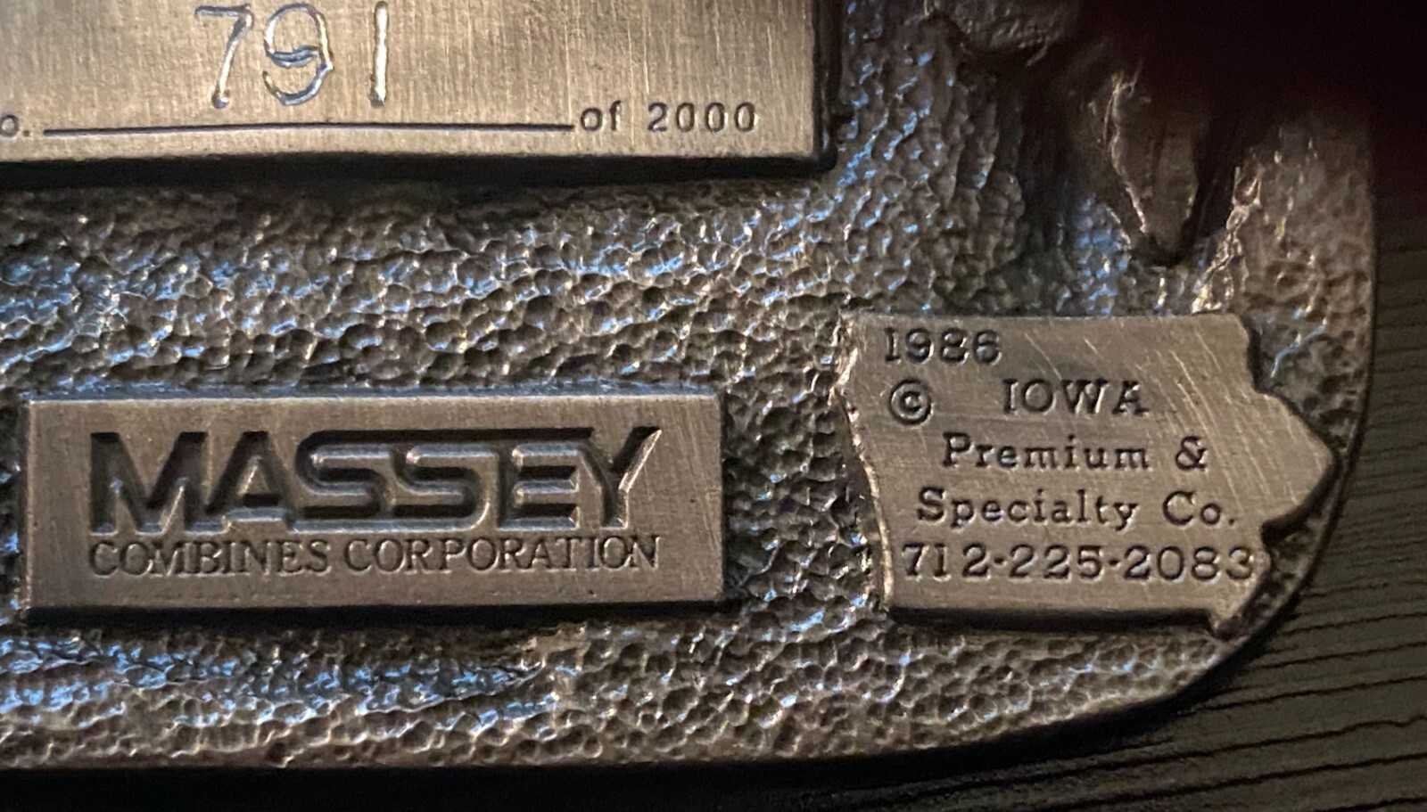 1986 Massey Custom Harvesters Pewter Belt Buckle – Limited Edition – Serial #791