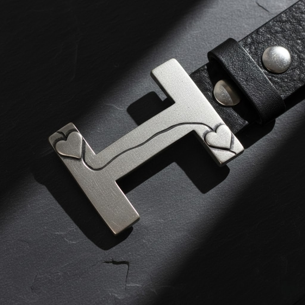 H Belt Buckle Smooth Silver Tone Classic Sporty Metal Buckle