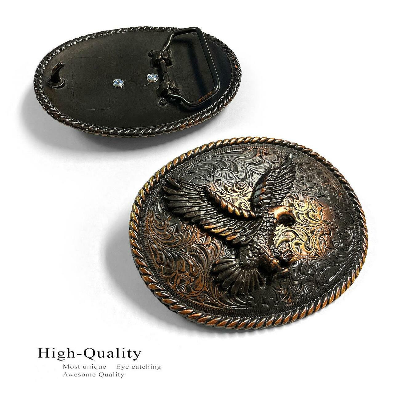 Western Cowboy Antique Copper Engraved Eagle Rope Edge Buckle fits 1-1/2&Prime; Belt