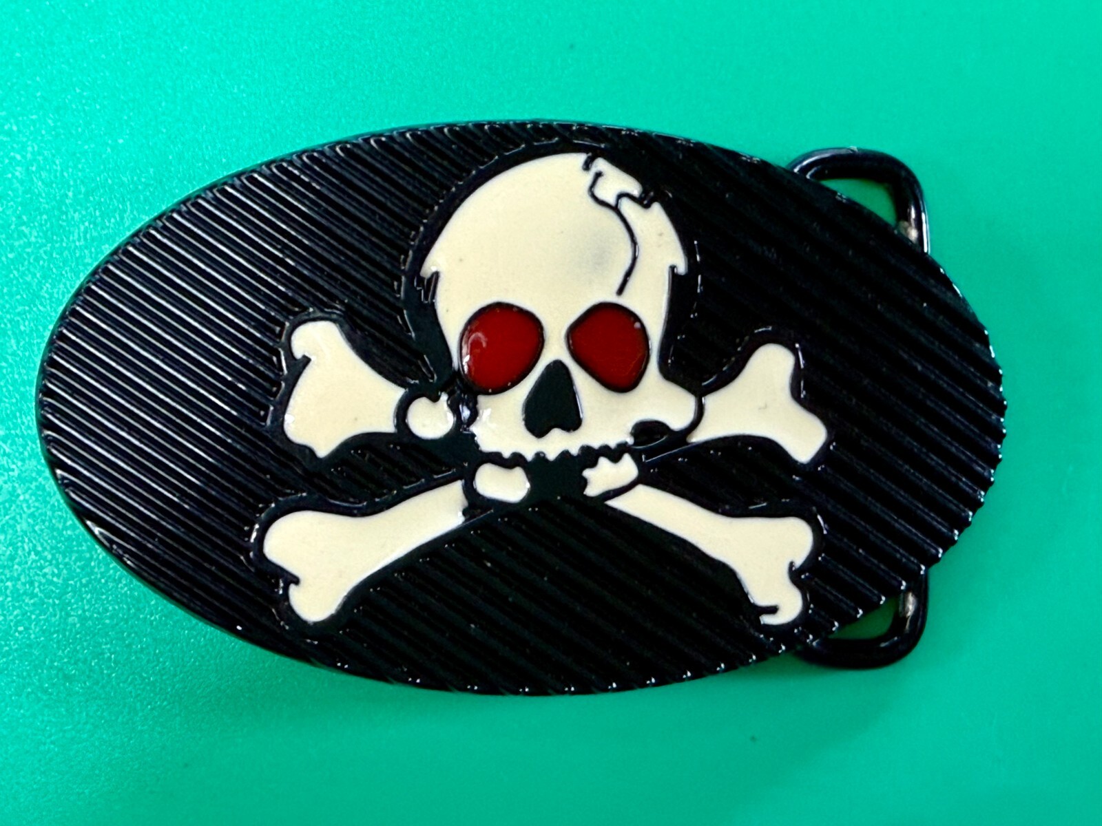Creepy Red Eyes Skull Crossbones Halloween Gothic Punk Vibe Enameled Belt Buckle