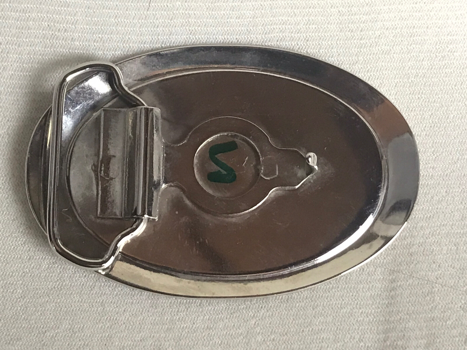 SILVER TONE BELT BUCKLE ENAMELED EAGLE BLUE CREAM SWIRL BACKGROUND