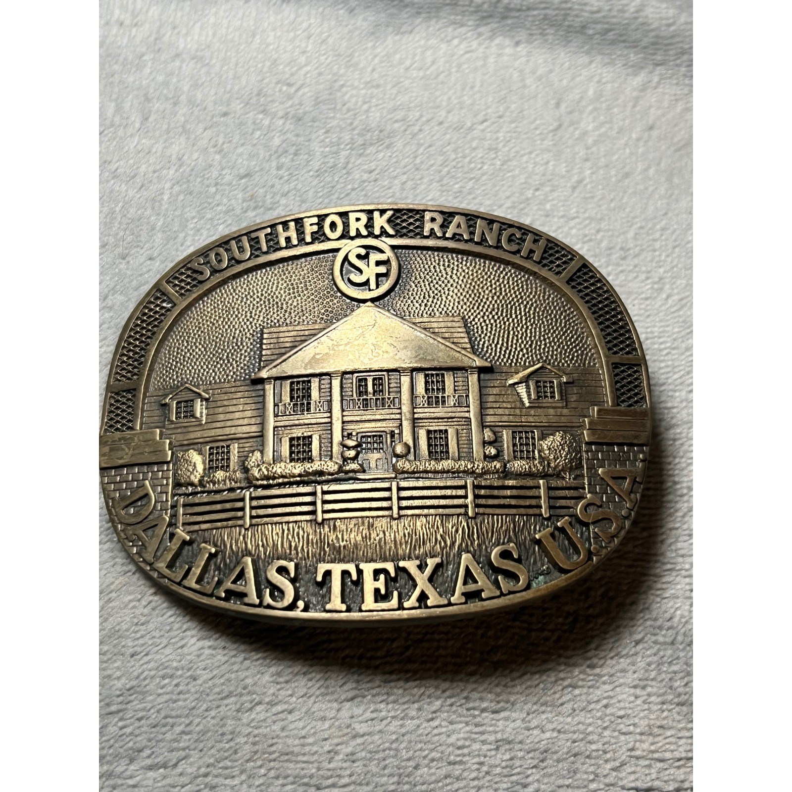Vintage 1980 Southfork Ranch Dallas Belt Buckle Solid Brass JR Duncan