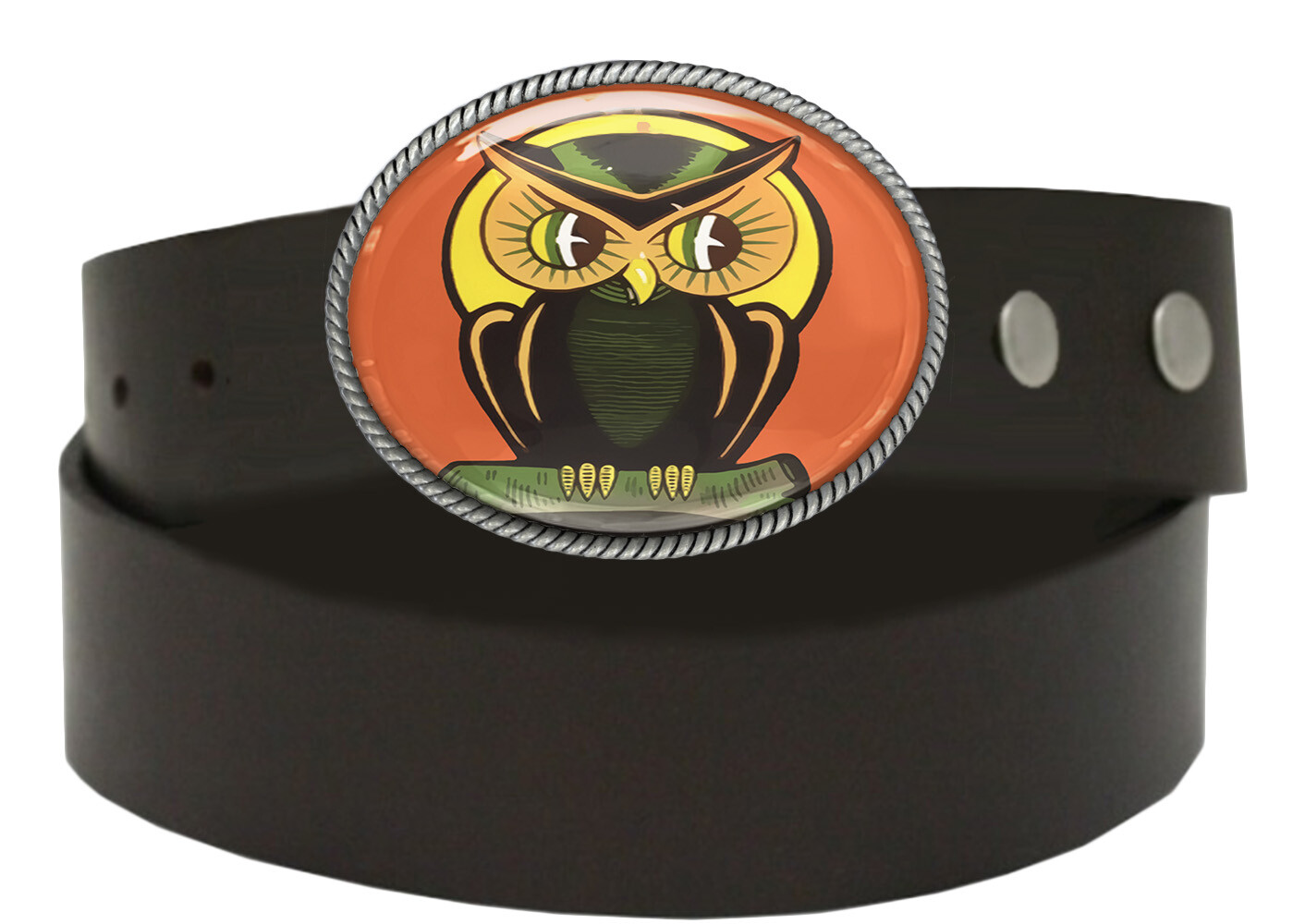 Owl Belt Buckle – Retro Halloween Art Silver Oval Handmade Buckle – 144