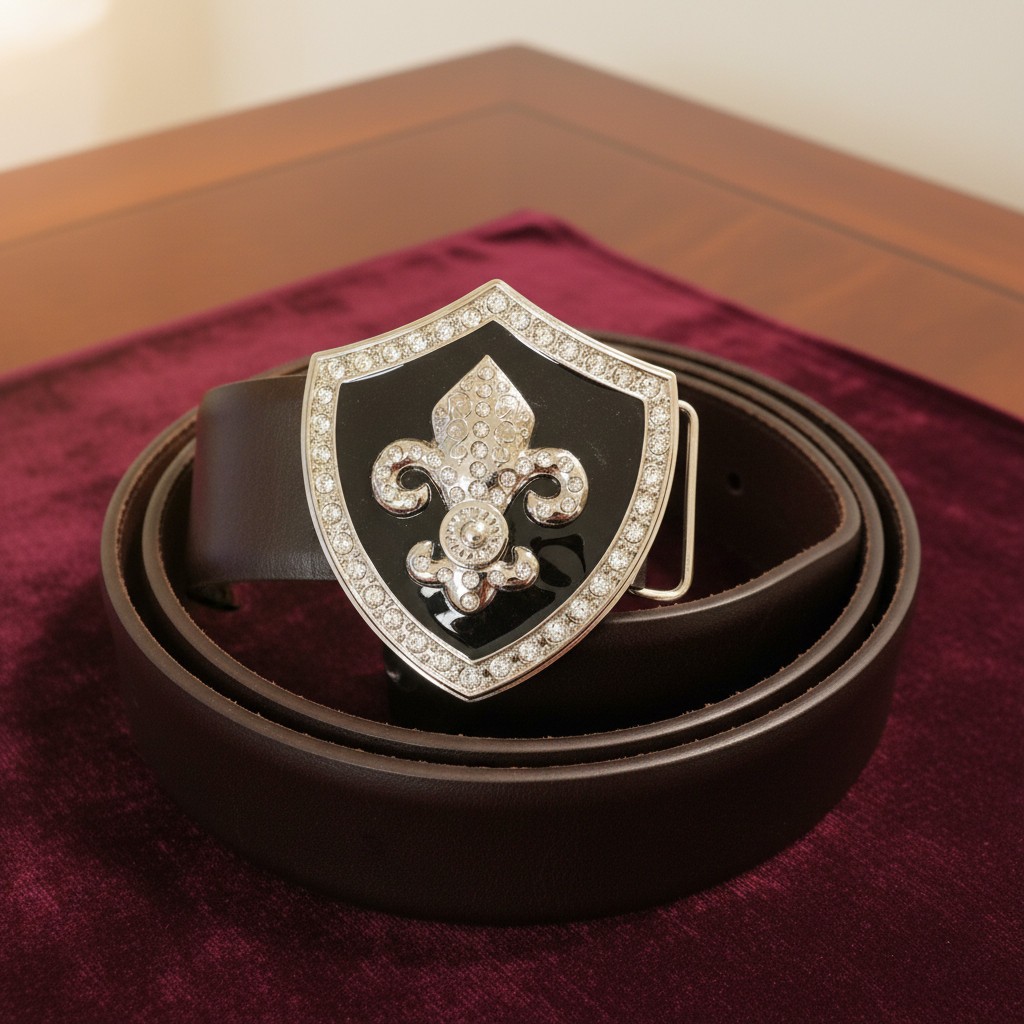 Men Women Silver Metal Belt Buckle Fashion Shield Big Bling Fleur De Lis
