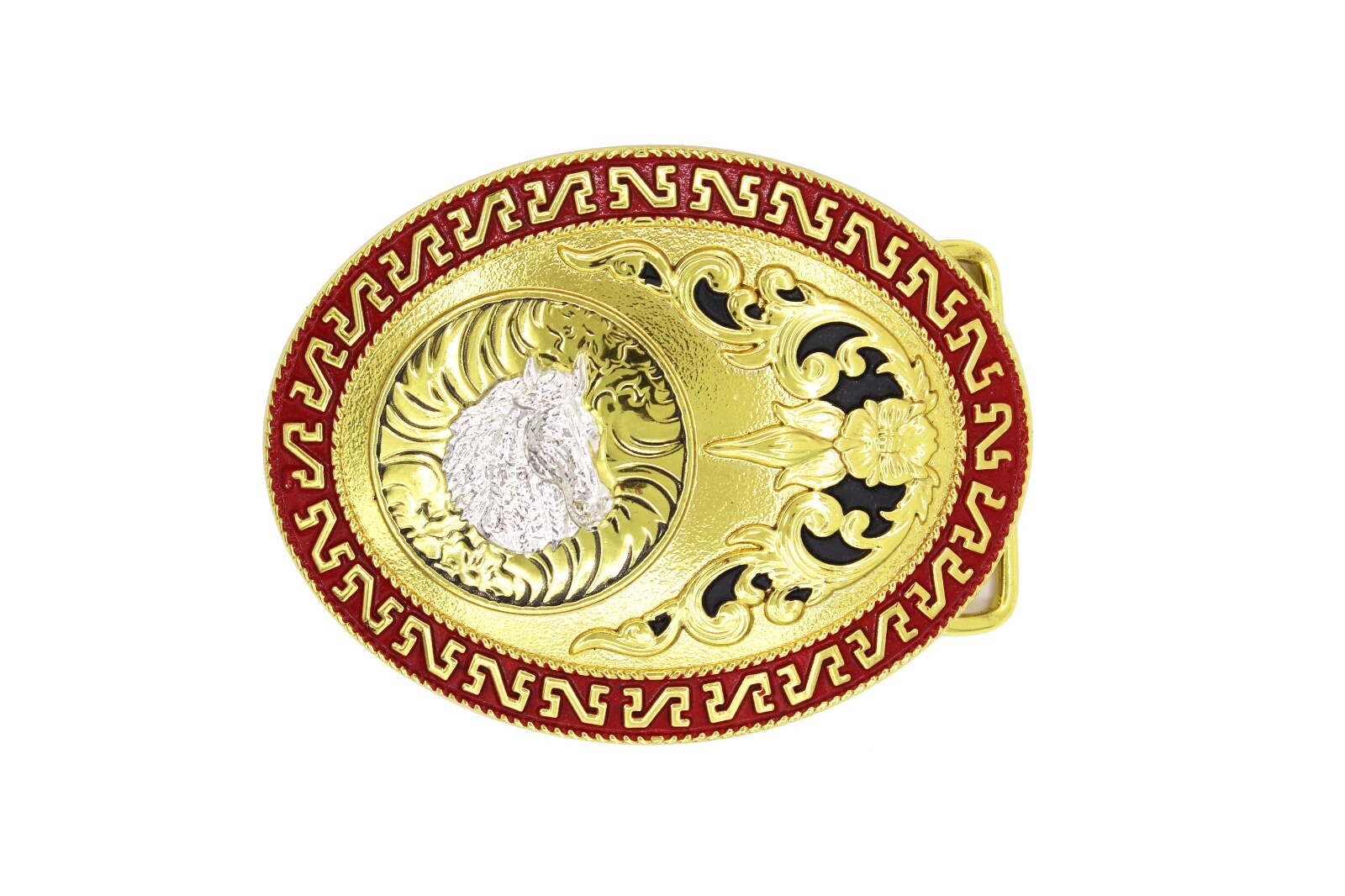 Western Buckle Oval Silver Gold Red Horse Head Cowboy 2 » Hebillas Vaqueras