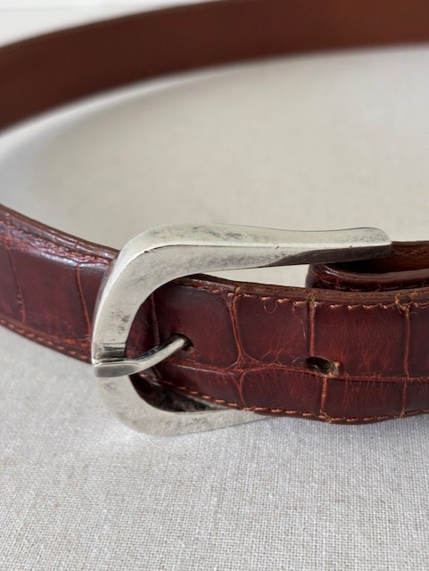 Vintage Pat Areias Sterling Silver Buckle and American Alligator Belt Size 29