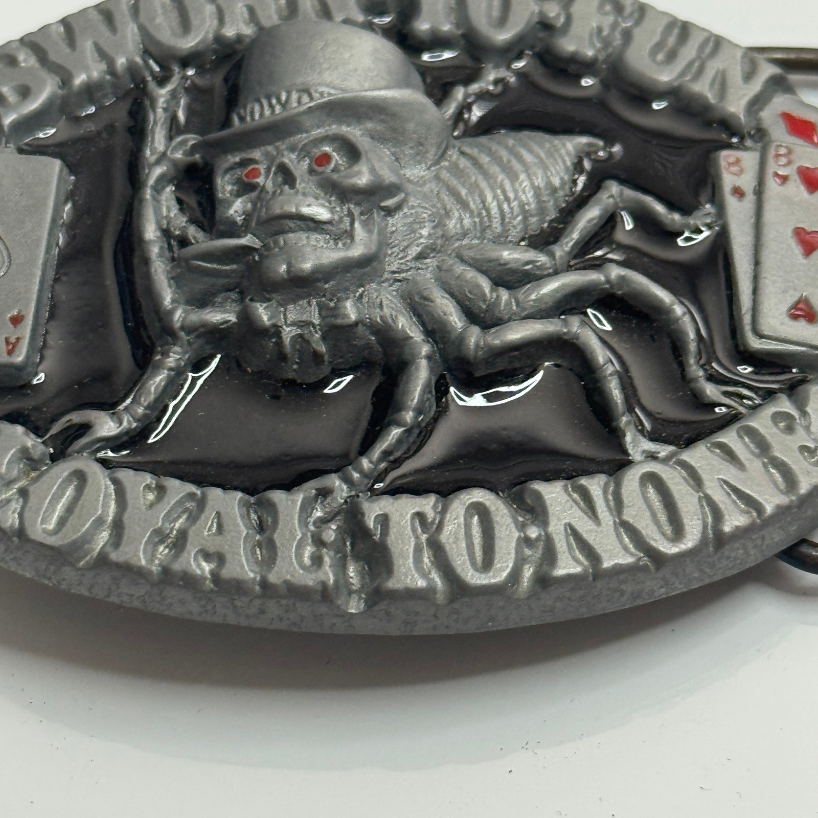Skull Spider Belt Buckle Sworn to Fun Loyal to None Poker Cards Pewter 1995