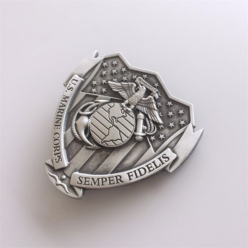 Antique Brushed Silver US Hero Marine Corps Belt Buckle