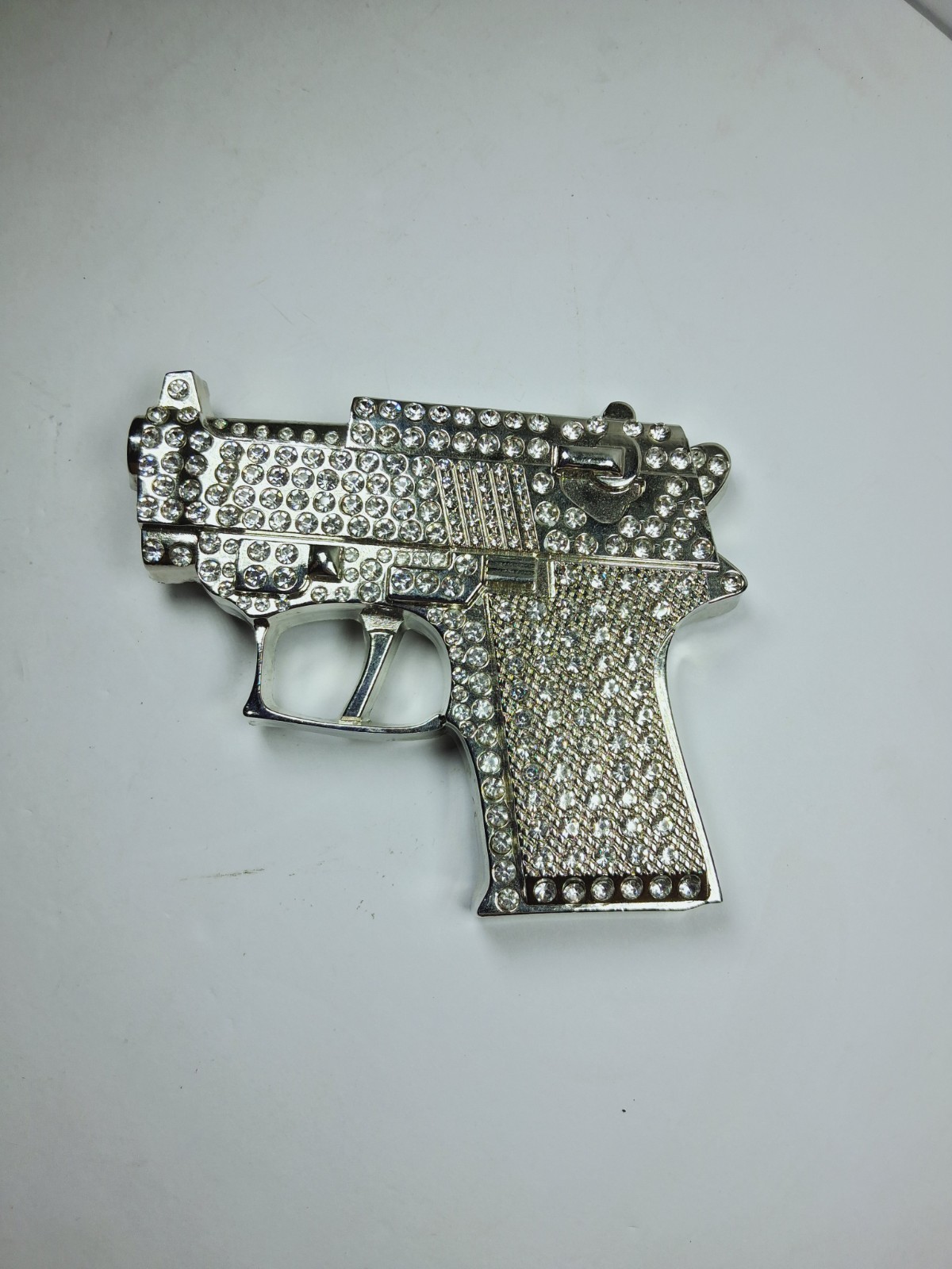 Silver Metal Belt Buckle Western Cowboys Rhinestone Bling Pistol Style
