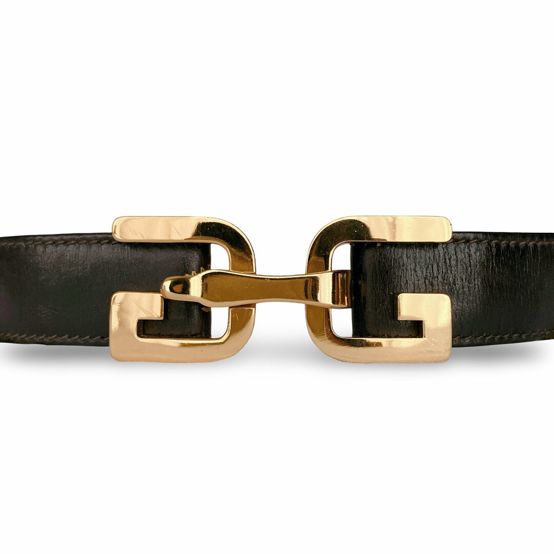 Gucci Gg Logo Buckle Leather Belt Brown Gold Hardware Made In Italy