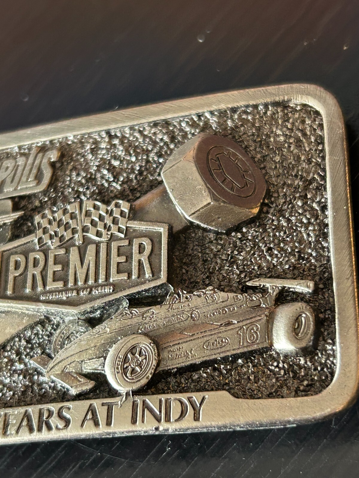 Vintage Collectible Premier Industrial Corp Indy 500 GAB Metal Belt buckle