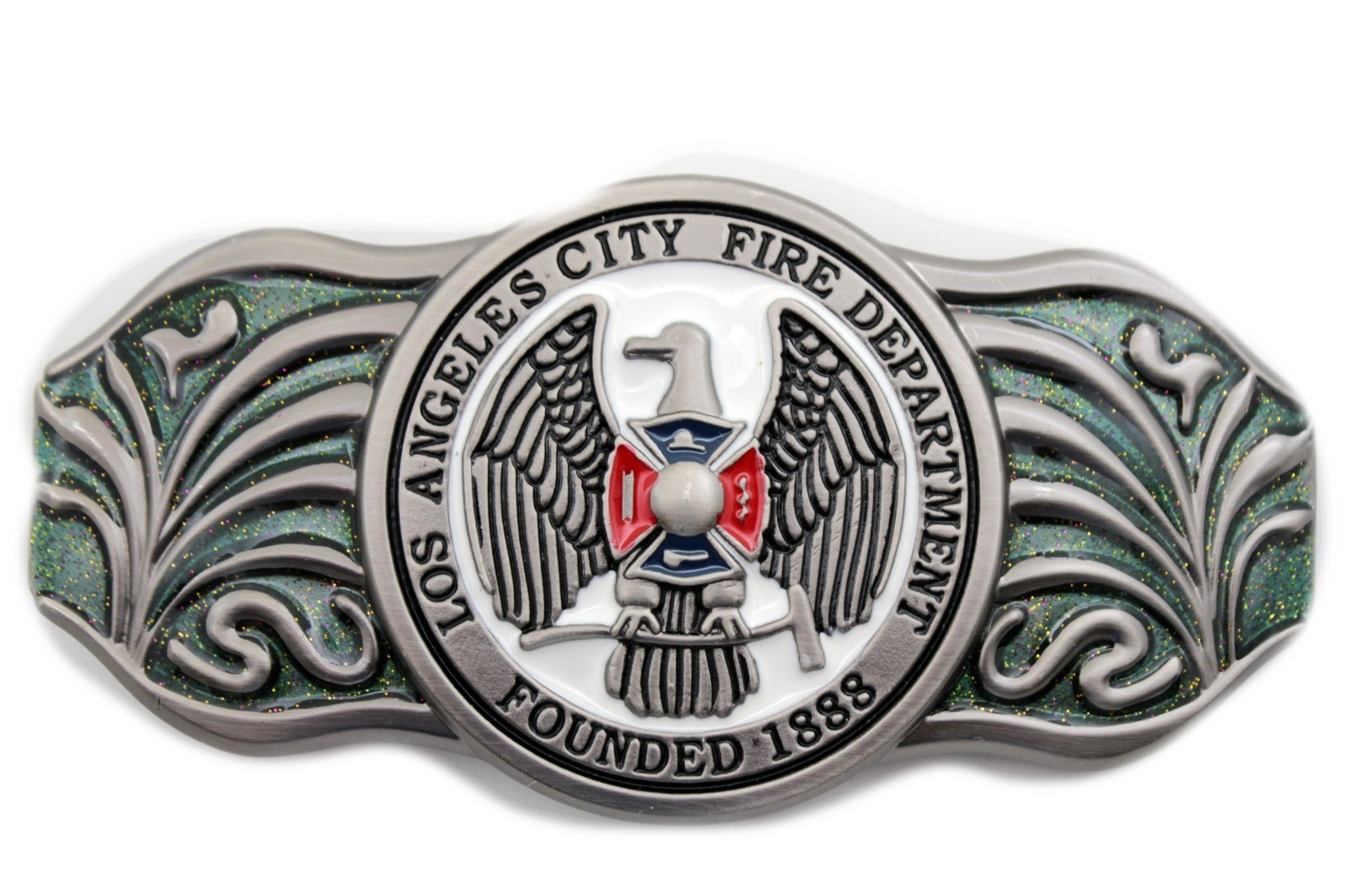 LAFD Los Angeles County Fire Department Founded 1888 Silver Metal Belt Buckle