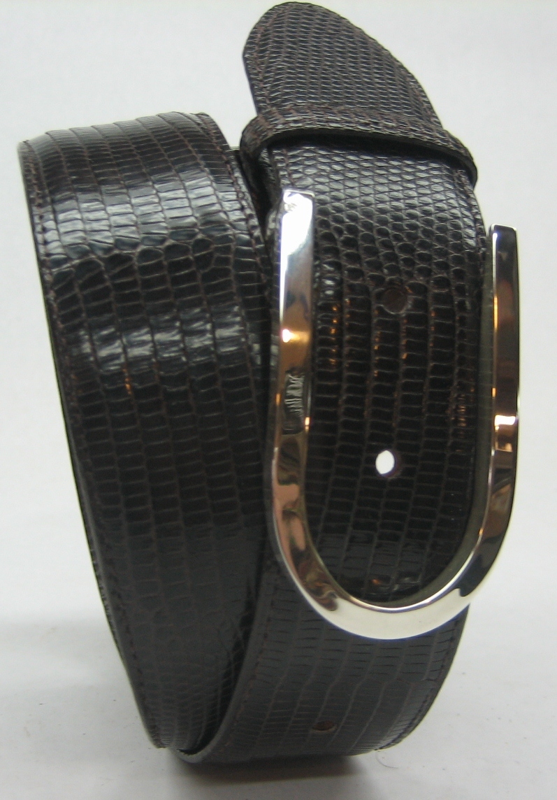 STERLING SILVER 925 SOLID SUZY BUCKLE.WITH GENUINE LIZARD 1.5&Prime; BELT MADE IN USA