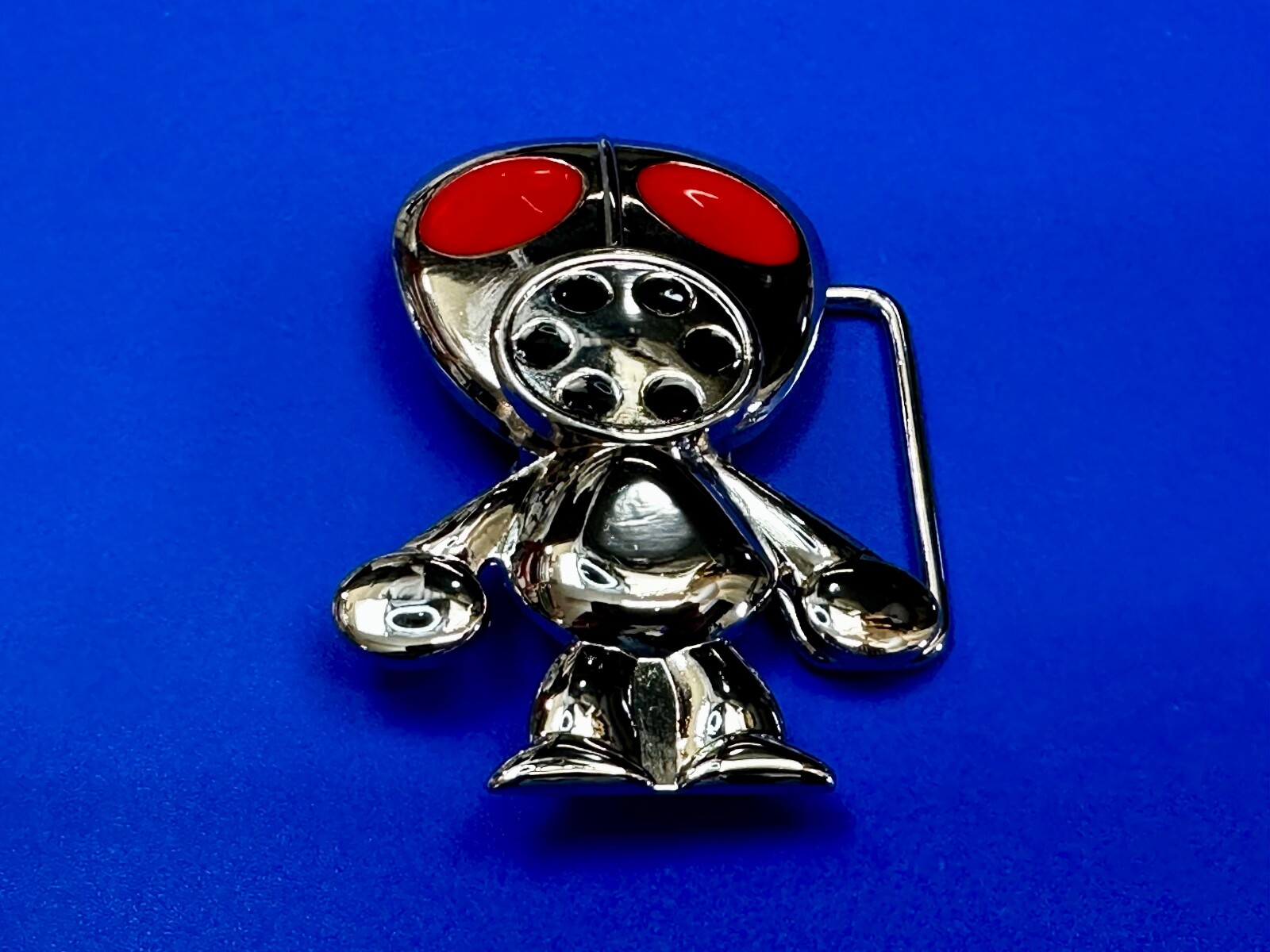 Robot Martian Boy Belt Buckle Silver Color Red Huge Adorable Eyes