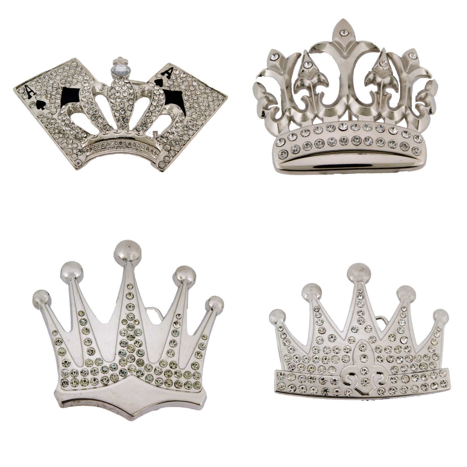Crown Silver Metal Rhinestone Belt Buckle Mens Womens Western Womens new Costume