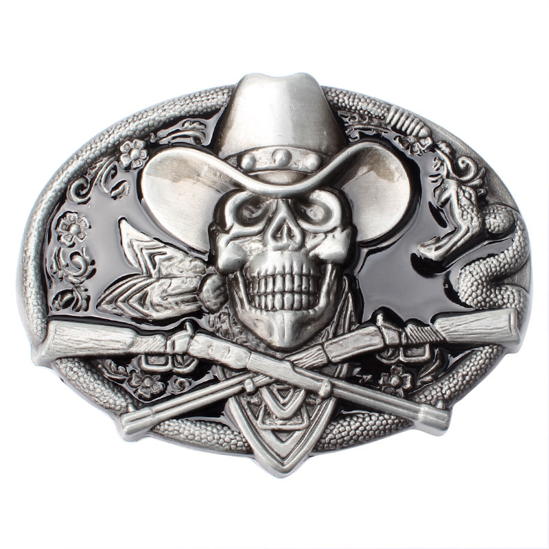 Men&rsquo;s Belt Buckle in Skull Pirates for Native American Cowboy (SK-17)