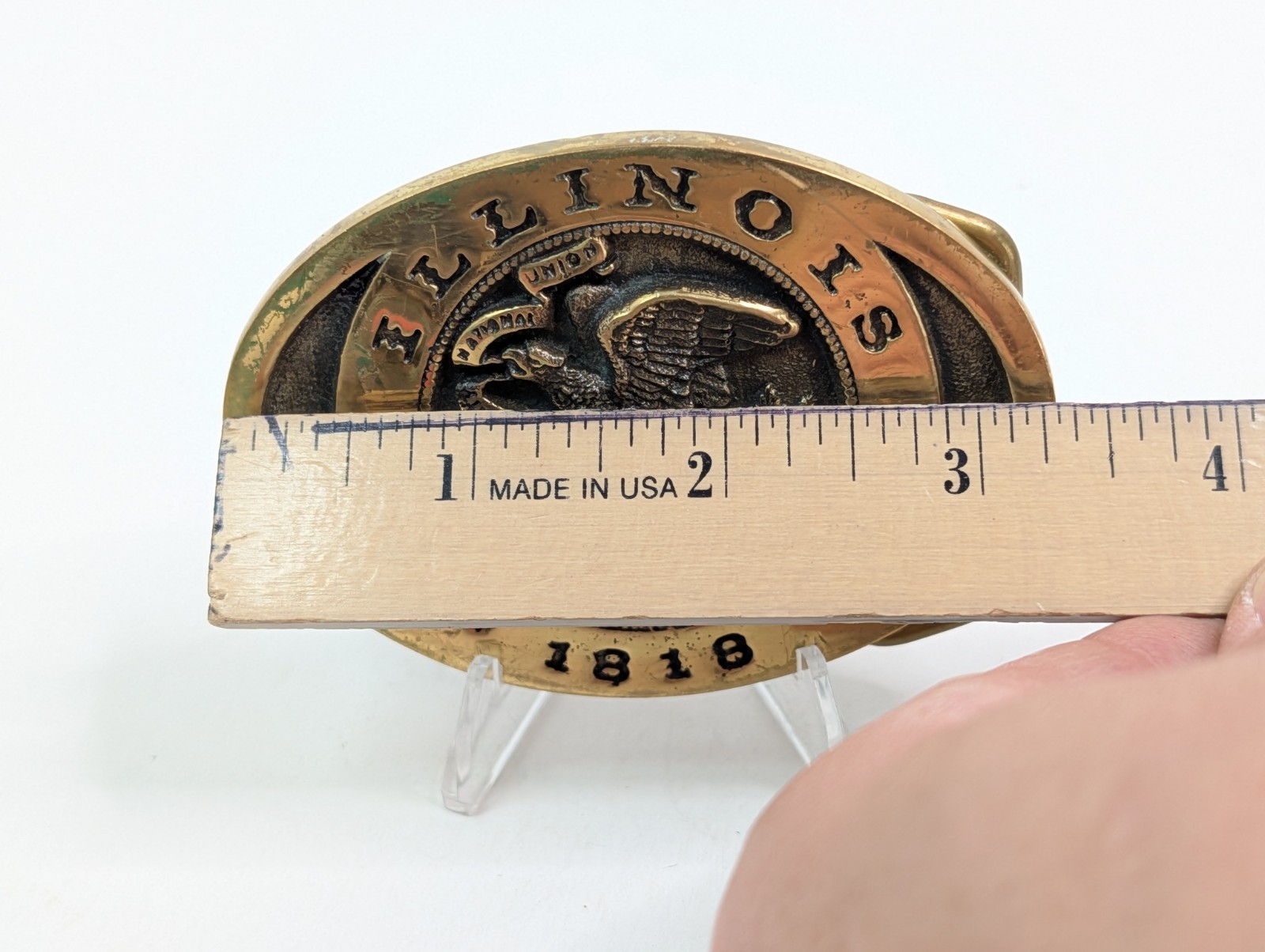 Heritage Mint Illinois 1818 State Seal Gold Brass Belt Buckle 3.25&Prime; x 2.25&Prime; Vtg