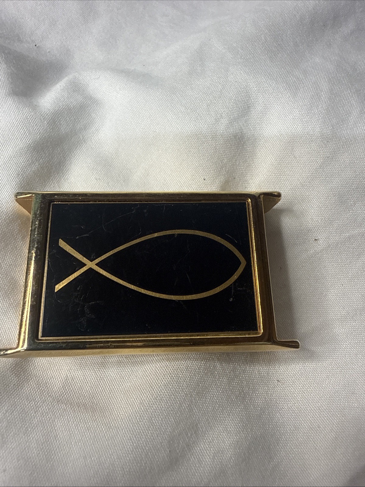 Vintage Aurum Dallas Christian Fish Interchangeable Belt Buckle Gold Tone