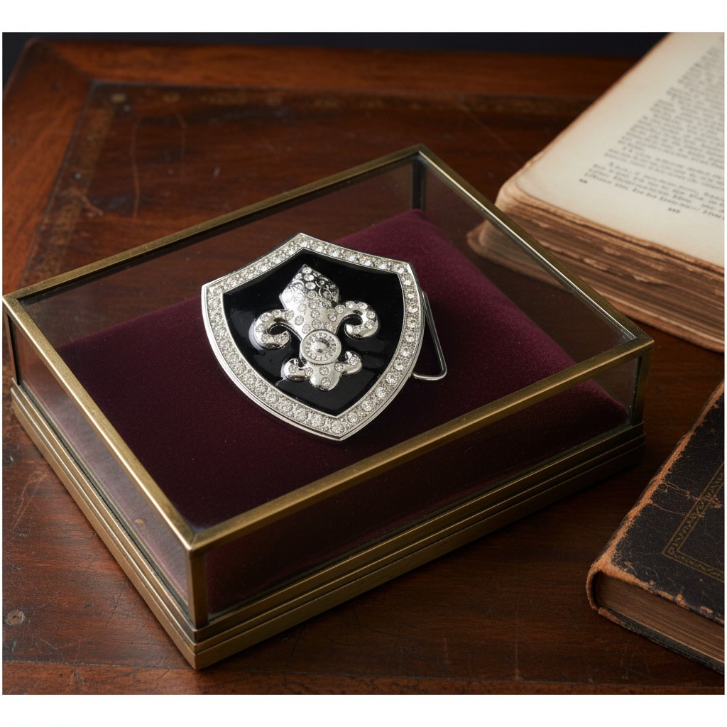 Men Women Silver Metal Belt Buckle Fashion Shield Big Bling Fleur De Lis