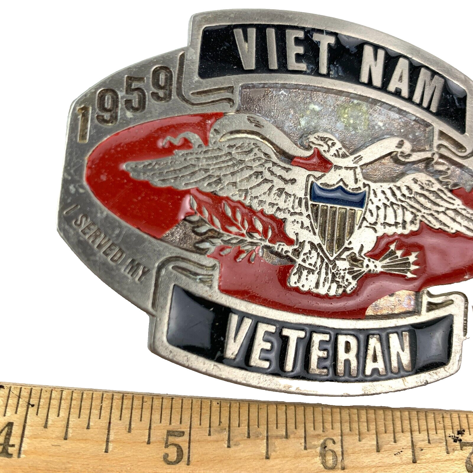 Vintage 1959 1975 Vietnam Veteran I Served My Time In Hell 3D Metal Belt Buckle