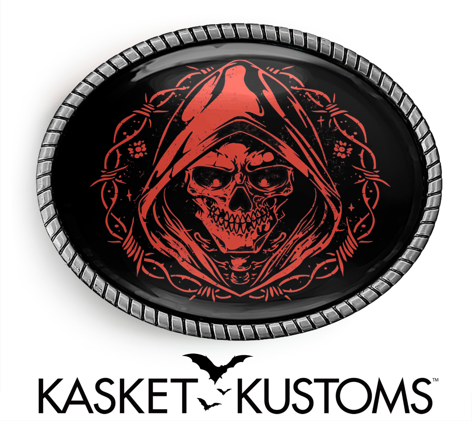 Grim Reaper Skull Belt Buckle – Gothic Horror Halloween Handmade Buckle – 1006