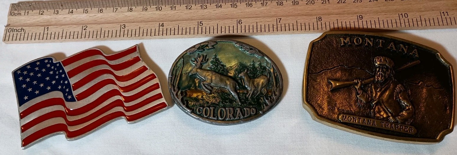 Belt Buckles – VTG – Montana Bicentennial, Colorado, US Flag