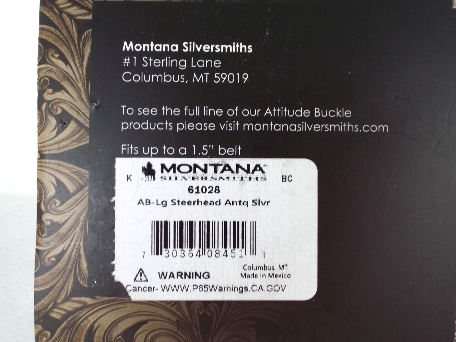 NIB Montana Silversmiths Attitude Steer Skull w/Faux Turquoise/Gemstone Buckle