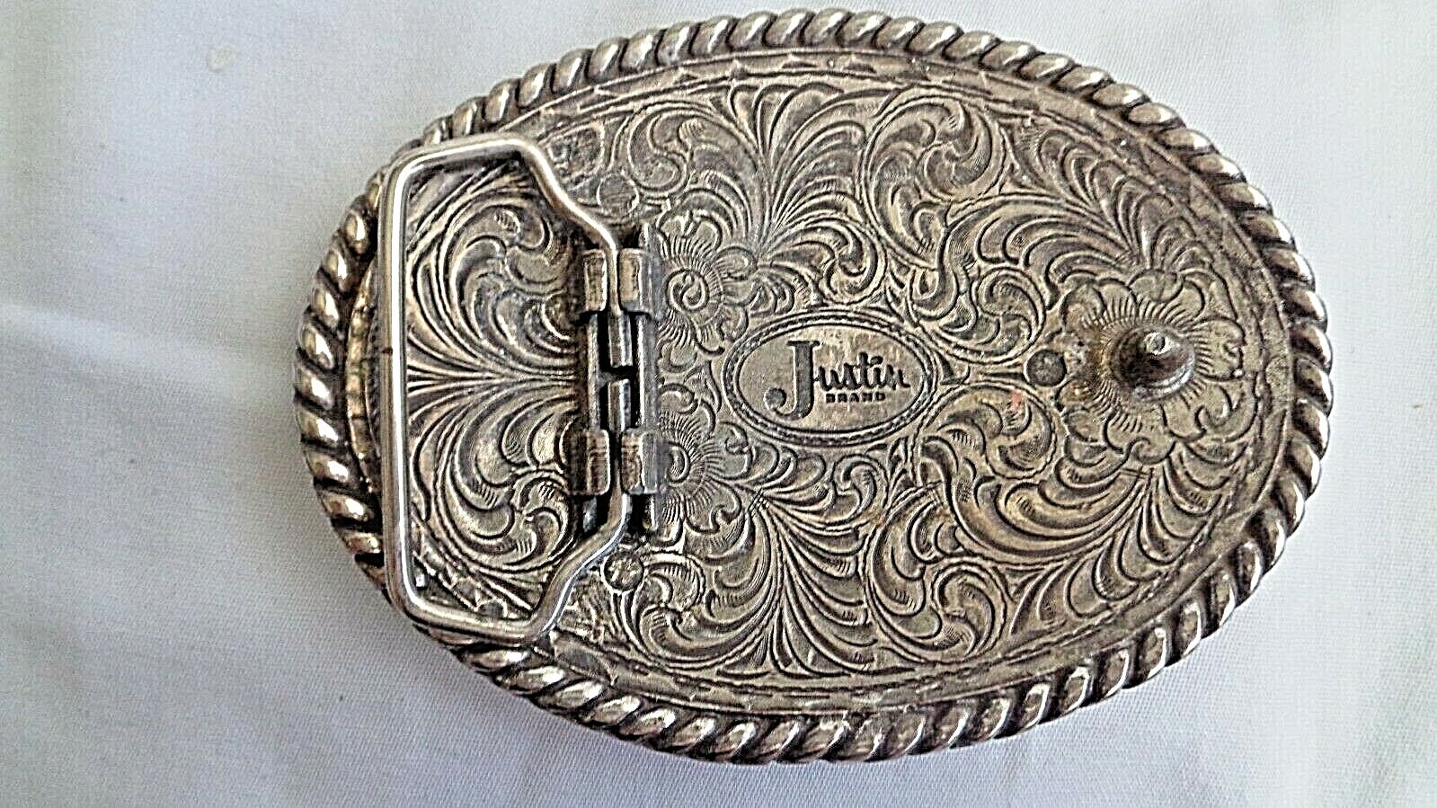 Belt Buckle Justin Brand Silver 3 3/8 x 3in Place to Engrave