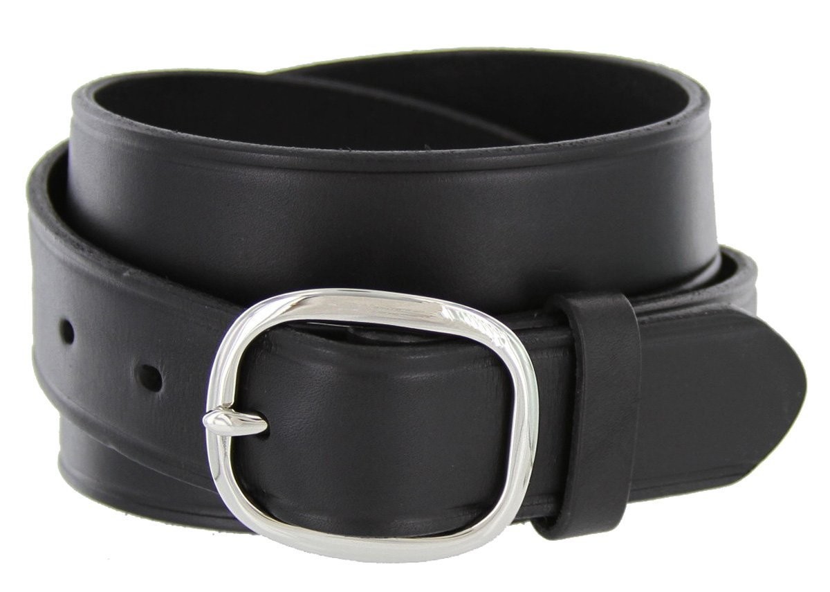 Belts.com Full Leather Work Uniform Belt with Rounded Buckle 1 and 34, Black