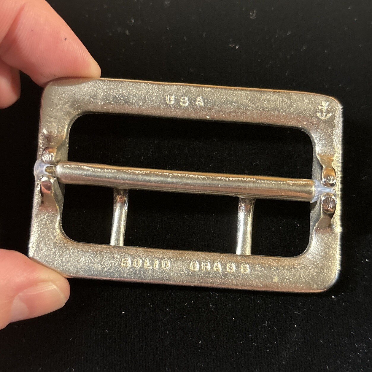 Vintage Solid Brass Chrome Plated 2.25” Double Prong Duty Belt Buckle USA #6