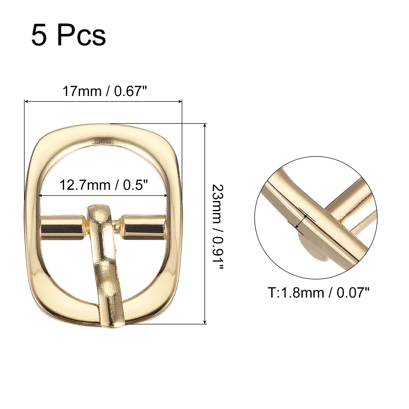 5Pcs 0.5&Prime; Single Prong Belt Buckle Oval Center Bar Buckles for Belt Champagne