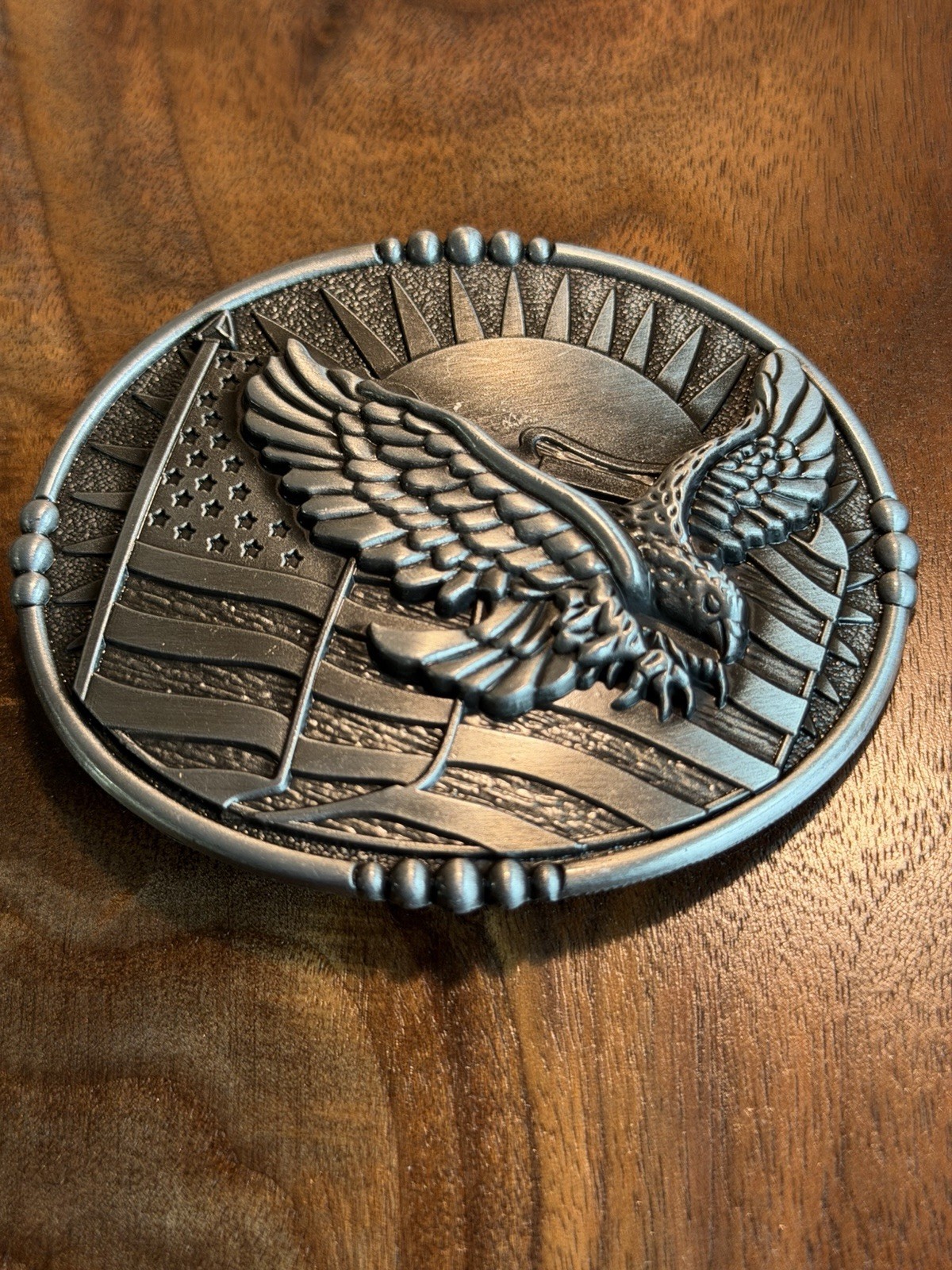 Silver USA Flag Bald Eagle Belt Buckle Flying Bird Father’s Day Gift
