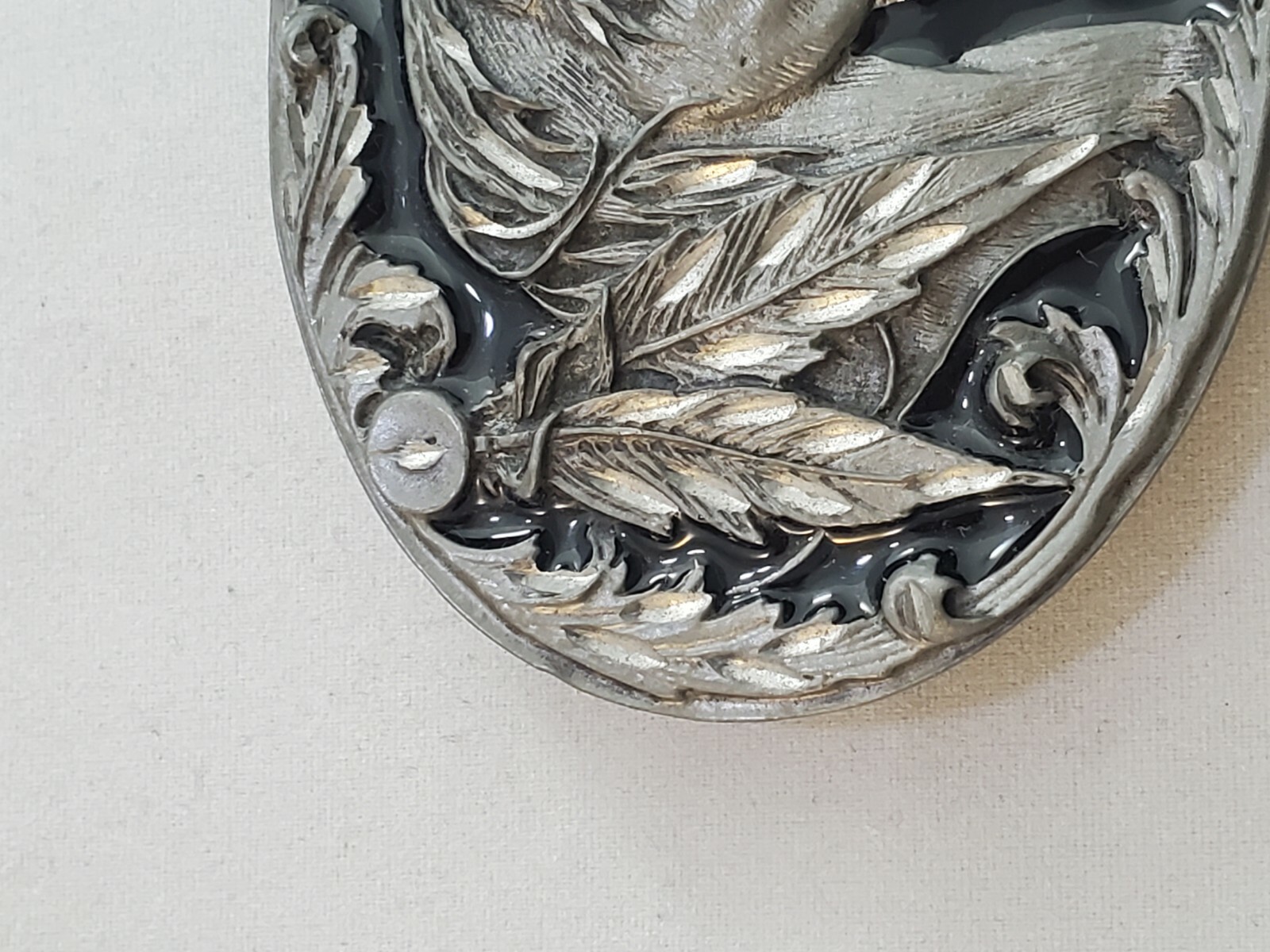 Black Enameled Diamond Cut Pewter Horse Buckle