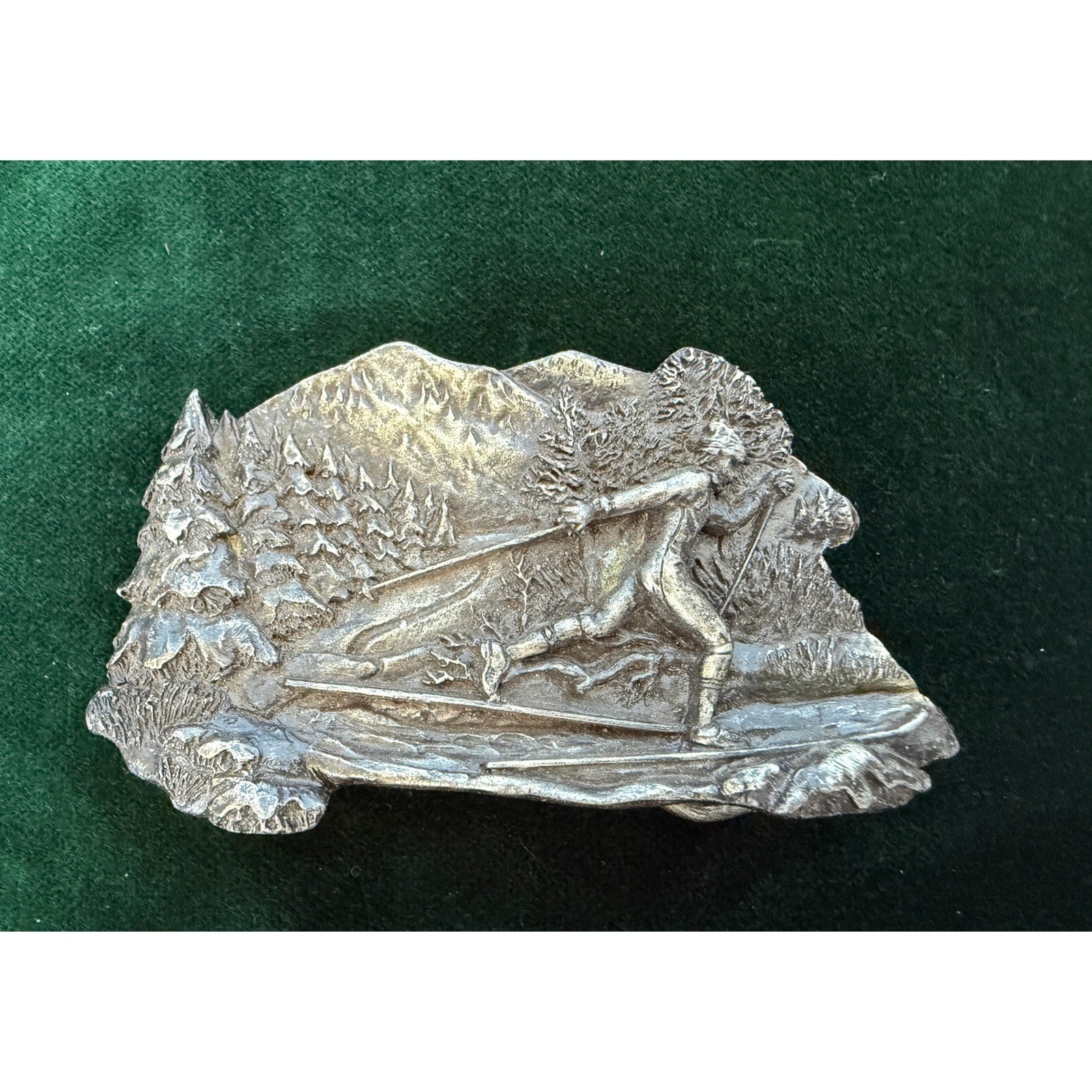Vintage 1979 Bergamot Brass Works Pewter Belt Buckle Cross Country Skiing USA