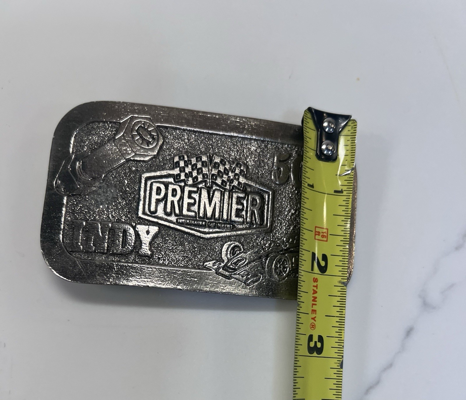 Vintage Silver Indy 500 Belt Buckle Premier The Great American Buckle Co Racing