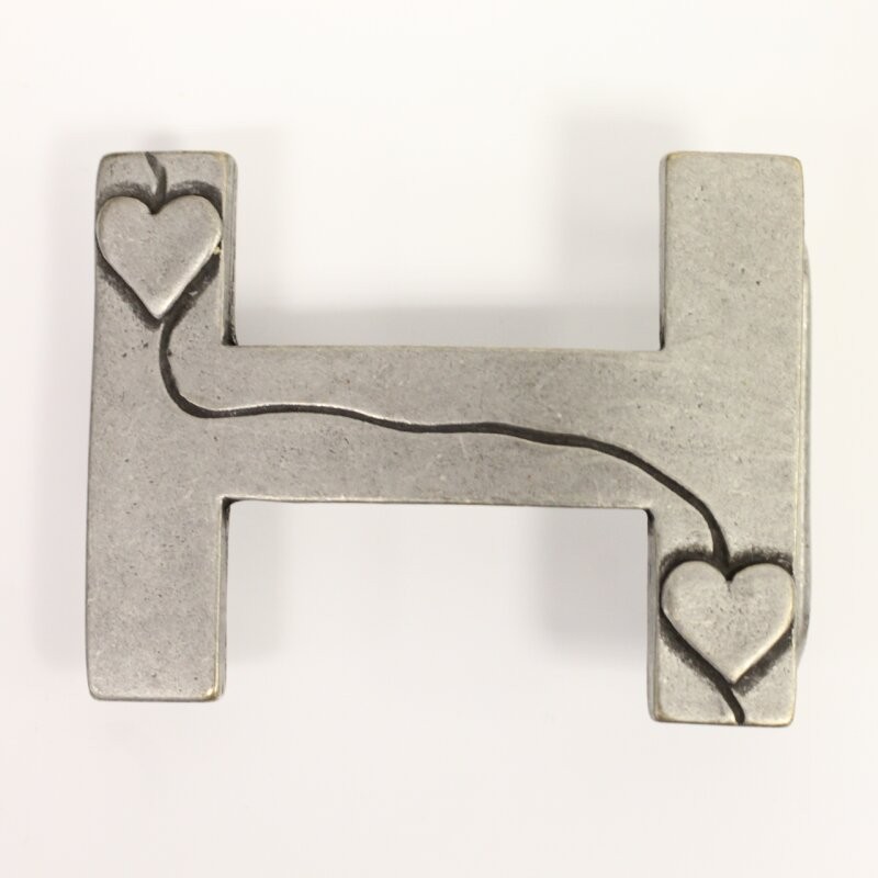 H Belt Buckle Smooth Silver Tone Classic Sporty Metal Buckle