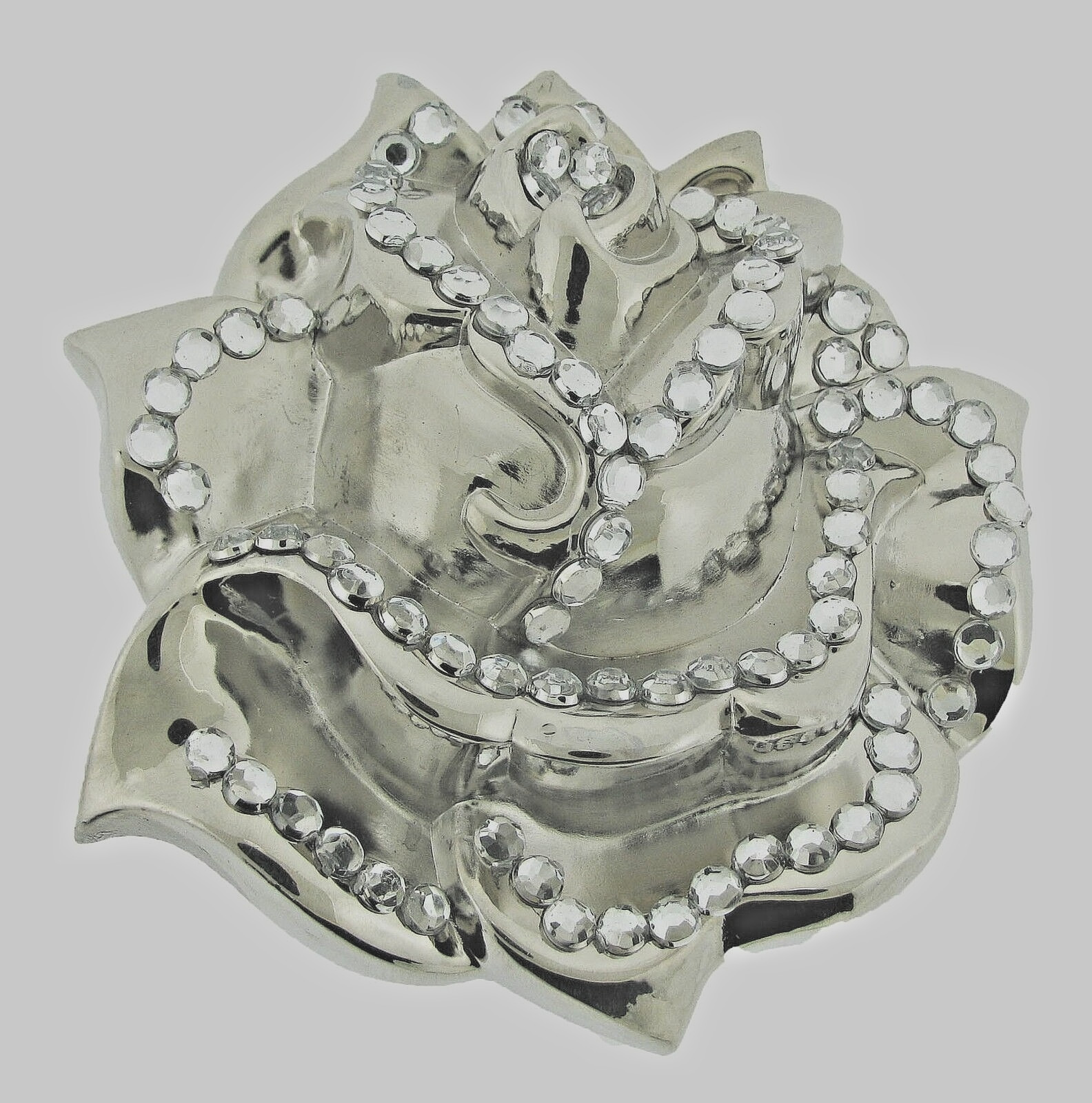 Flower Belt Buckles White Rose Vintage Bling Iced Silver Metal Cowgirl Western