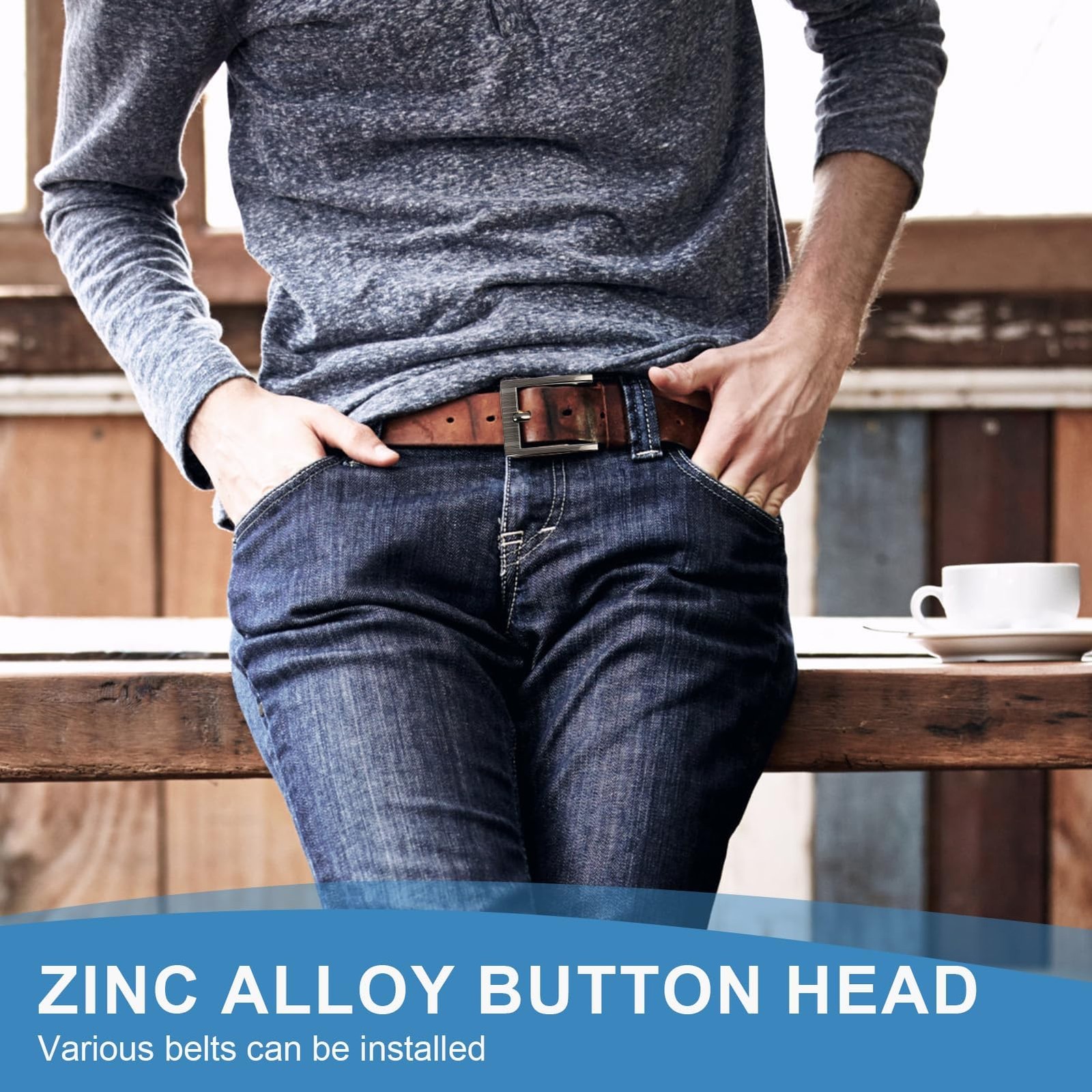 Men&rsquo;s Belt Buckle, Metal Belt Buckle, 40 mm, Snap Fastener, Square…