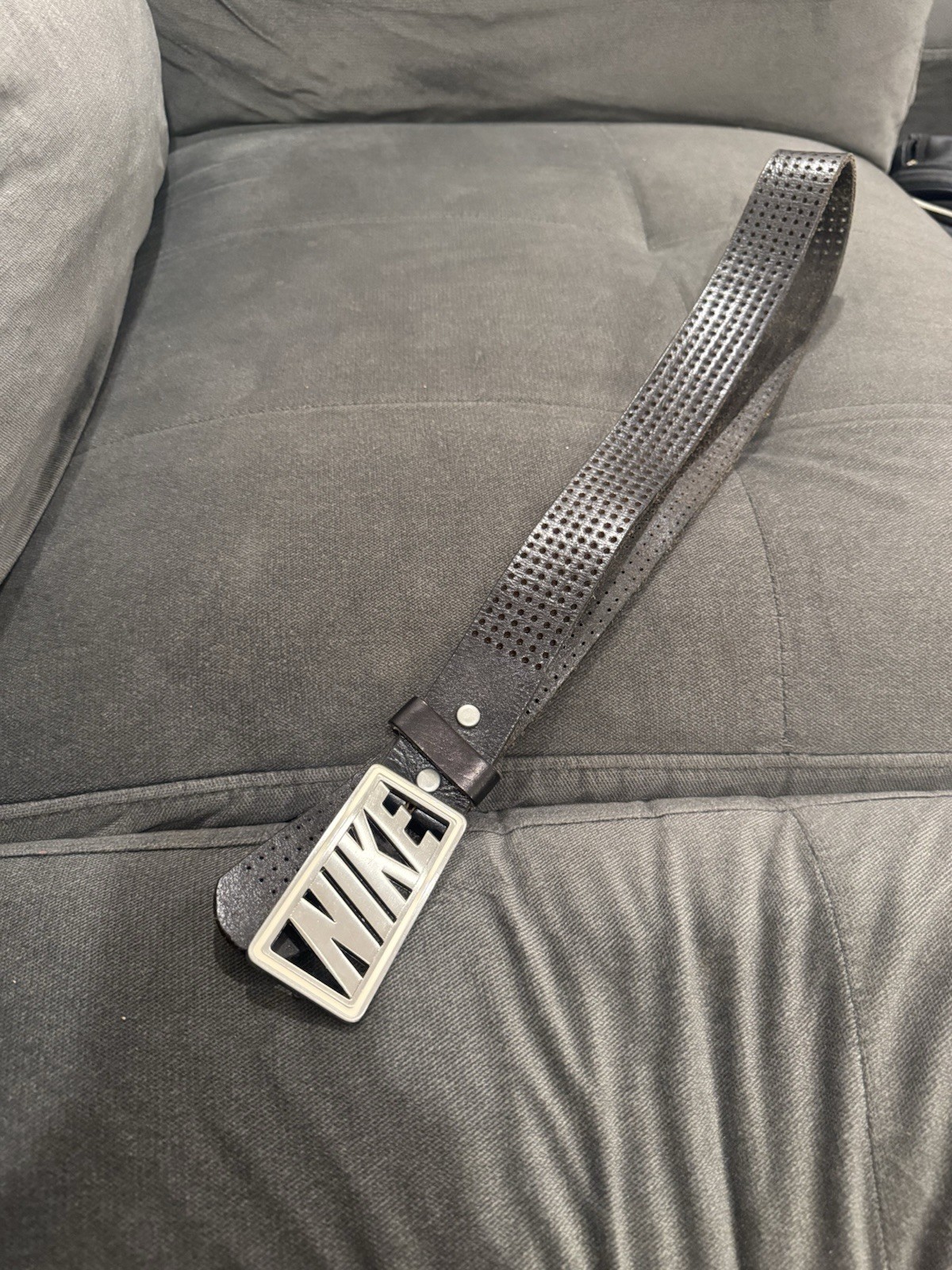 Nike Spellout Sliver Buckle Brown Leather Belt Sz.32