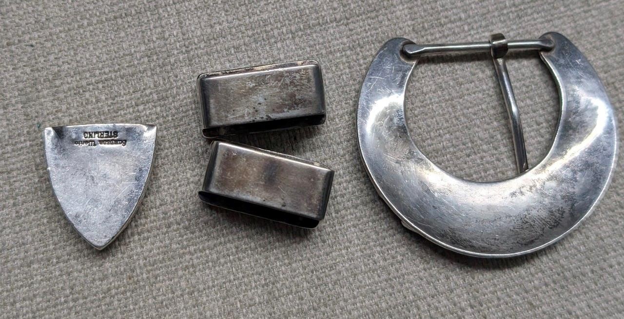 vintage STERLING SILVER belt buckle set 4PC turquoise SAMPSON WERITO navajo