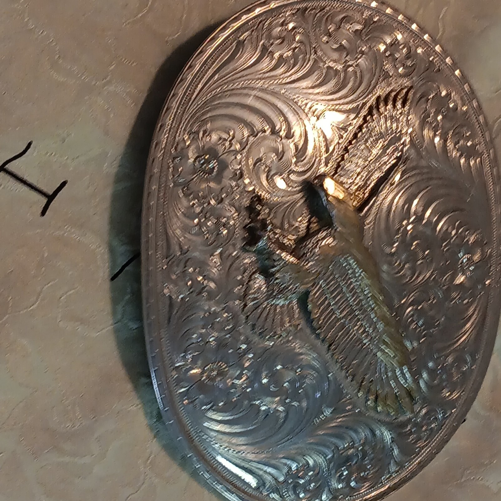 Gist Men&rsquo;s Western Oval Belt Buckle Eagle Floral Engraved 2-Tone 1.5in