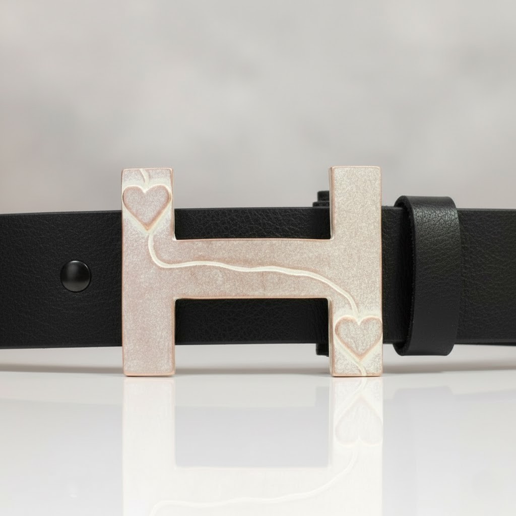 H Belt Buckle Smooth Silver Tone Classic Sporty Metal Buckle