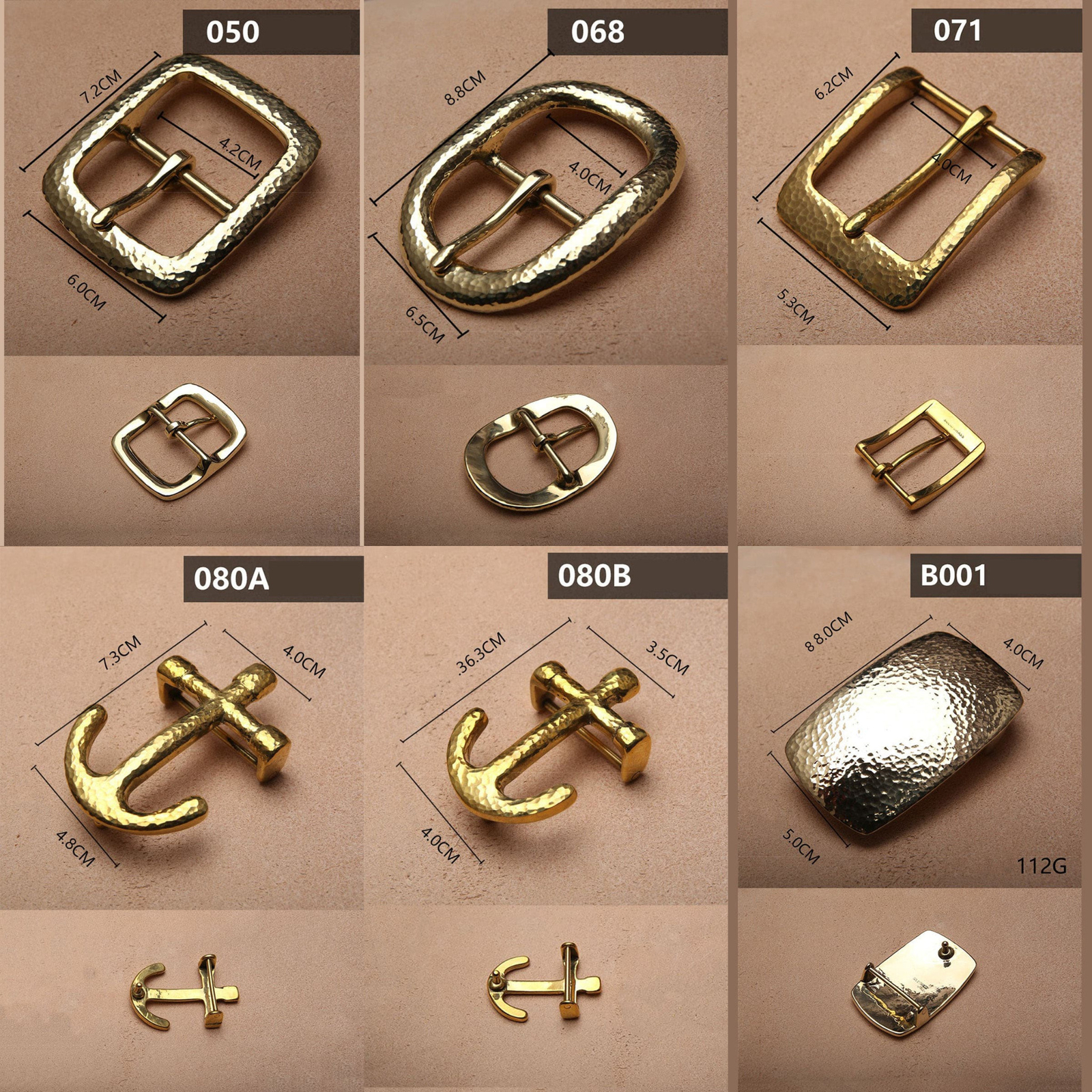 Hammered striation Solid Brass copper Pin Belt Buckle for Men Women Leathercraft
