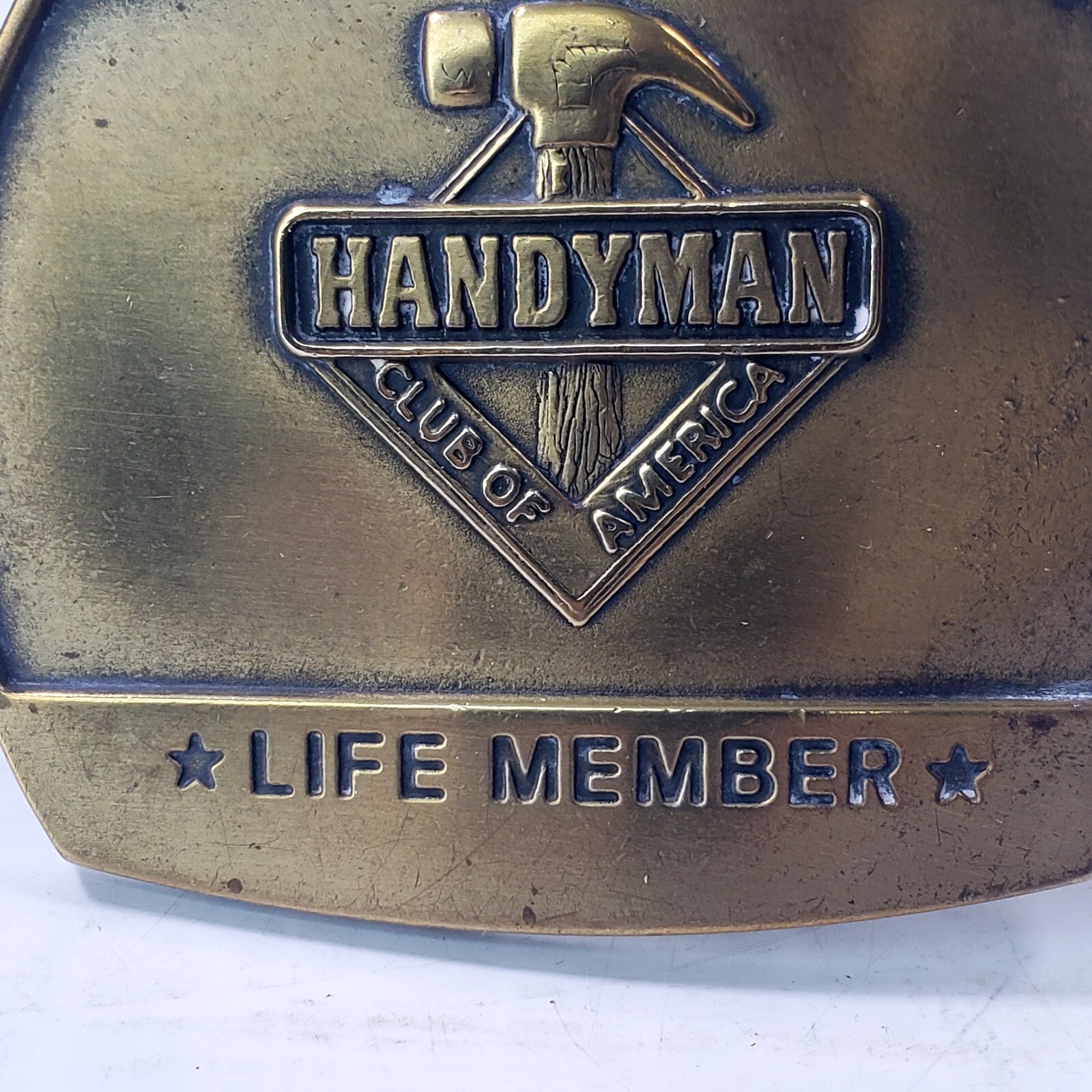 Vintage 90&rsquo;s 1996 Handyman Club Of America Life Member Hammer Logo Belt Buckle