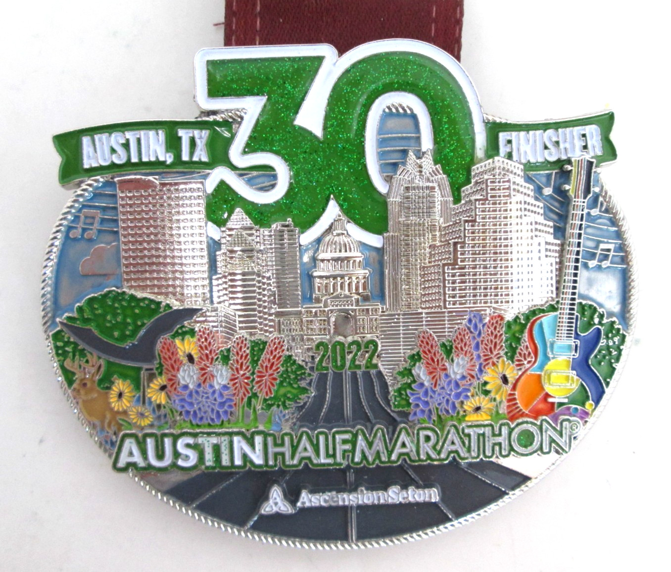 2022 Austin Half Marathon Belt Buckle w Lanyard Ribbon Running Texas Finisher