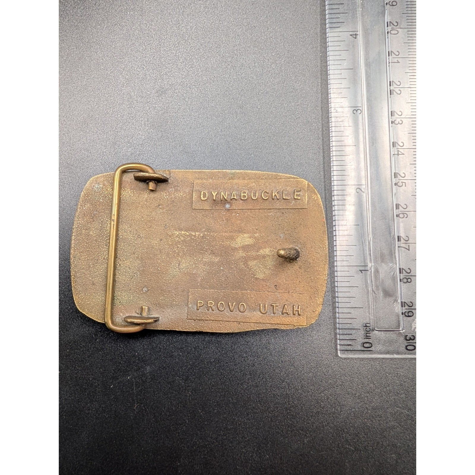 Vintage Dynabuckle Park City Utah Belt Buckle Brass Tone Silver King Mine Provo