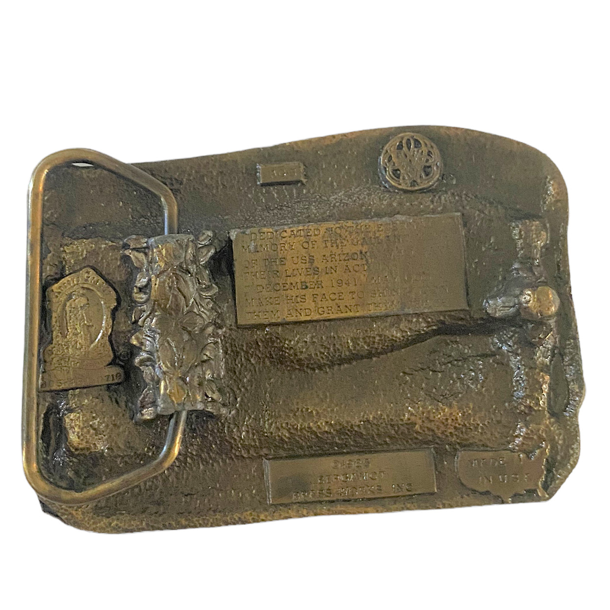 Bergamot USS Arizona Belt Buckle Memorial Pearl Harbor Hawaii Brass 1985 Mint