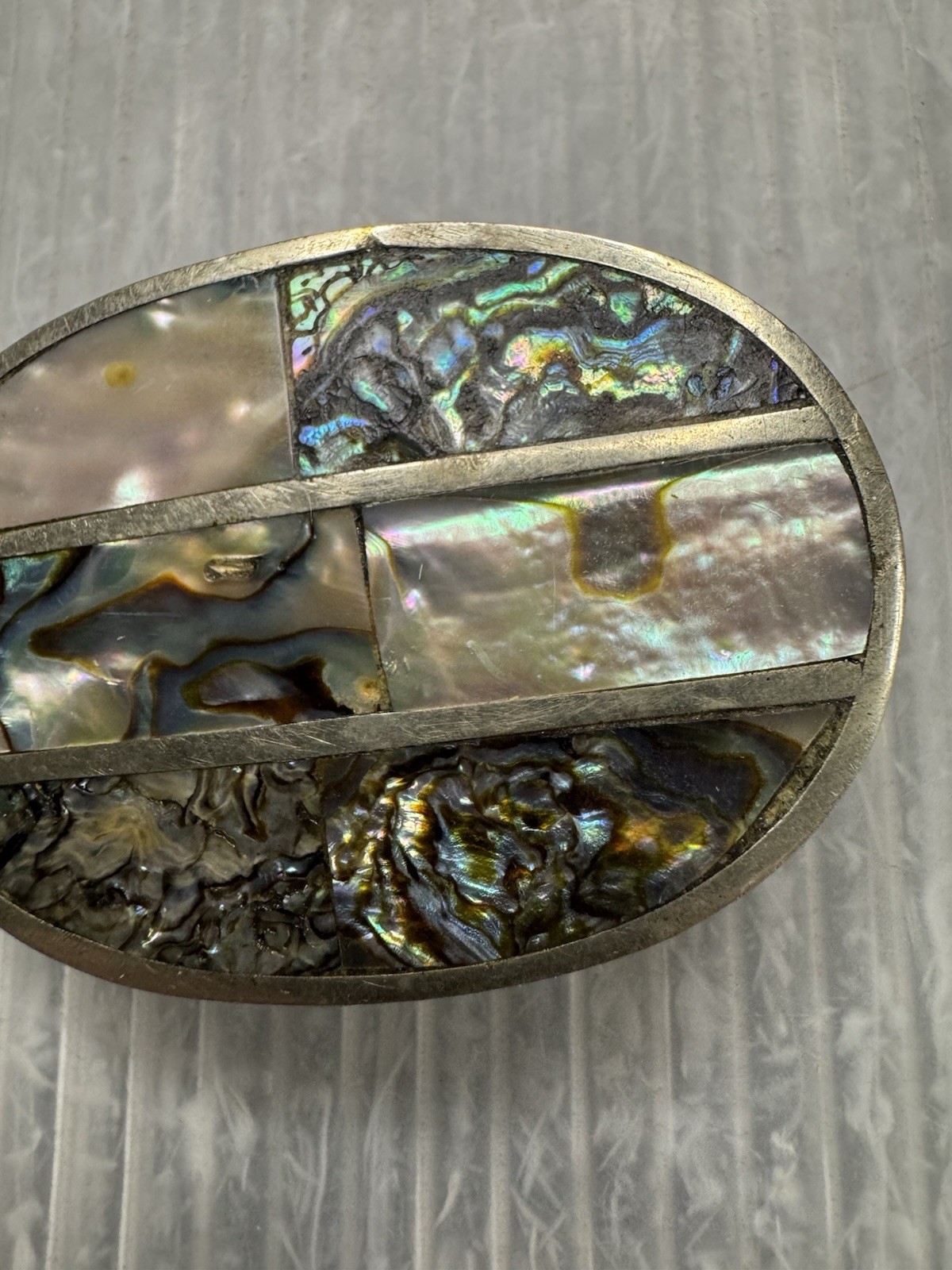 vintage Mexican Nickel Plated Bronze w/ Abalone Inlays 1” BELT BUCKLE
