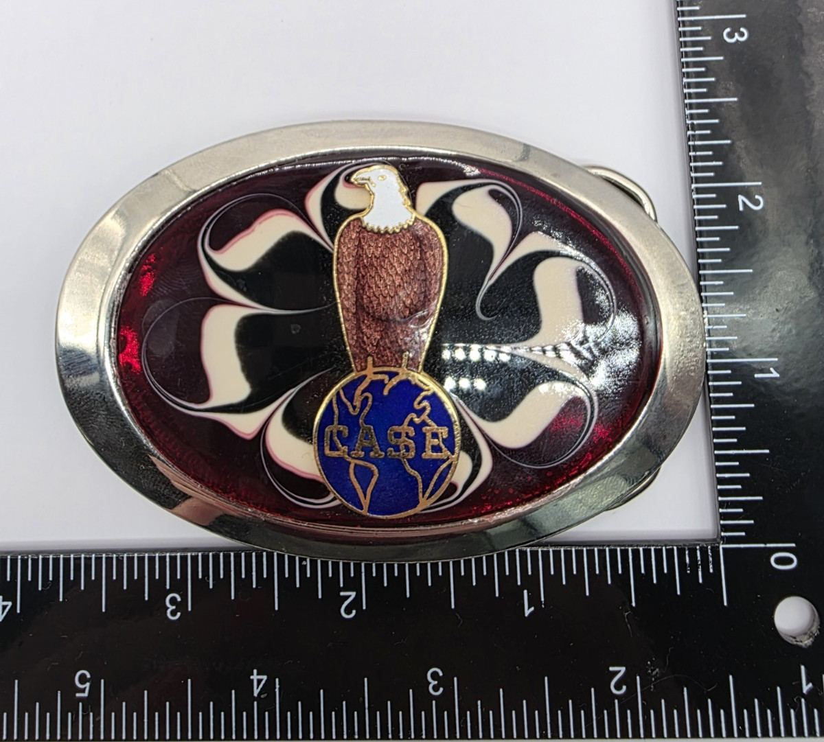 Case Belt Buckle Old Abe Bald Eagle & Globe Trademark Red Cloisonne READ