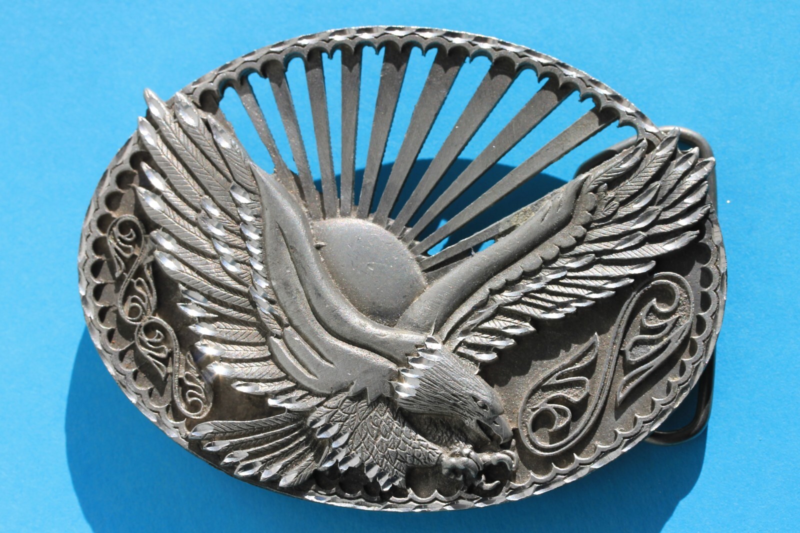 EJC Men&rsquo;s American Eagle Belt Buckle Silver Tone Rising Sun Western Patriotic